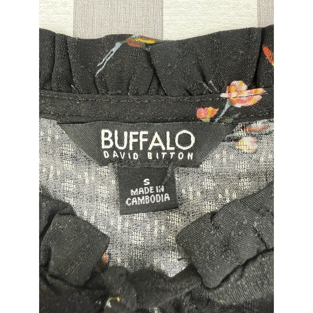 Floral Boho Blouse Black Peasant Top Lightweight Buffalo David Bitton Small - Picture 4 of 5